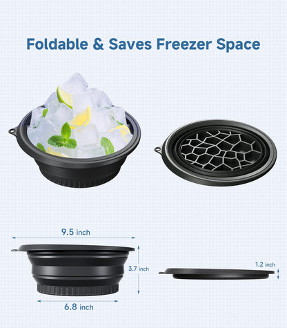 Face Bowl for Ice with Built-in Ice Tray – Collapsible Silicone Facial Ice Bath Bowl for Cold Plunge Therapy, Skin Tightening & Acne Relief – Portable Spa Tool for Home & Travel(Black)