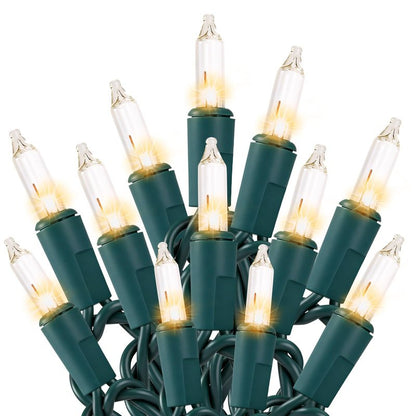 Meteds Christmas Lights 50 Count Clear Mini Lights Green Wire UL Certified Connectable Warm White String Lights for Christmas Decor (50 Count 13FT)