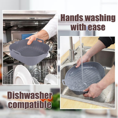 Silicone Liners Square for Air Fryer, 2 Pcs Non-stick Food-grade Reusable Basket Silicone Pot Baking Tray Airfryer Accessories, Top Size 8 inches, Bottom Size 7 inches