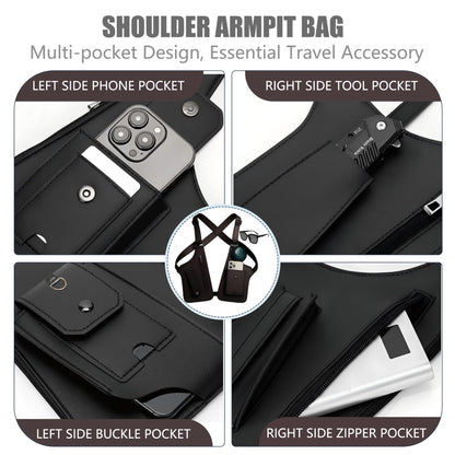 Double Shoulder Armpit Bag,Upgraded Anti-Theft Underarm Wallet with Pocket Holster Phone Leisure Double Shoulder Pouch for Men & Women,Multi-Purpose Armpit Tactical Bag,Travel & Outdoors (Black)