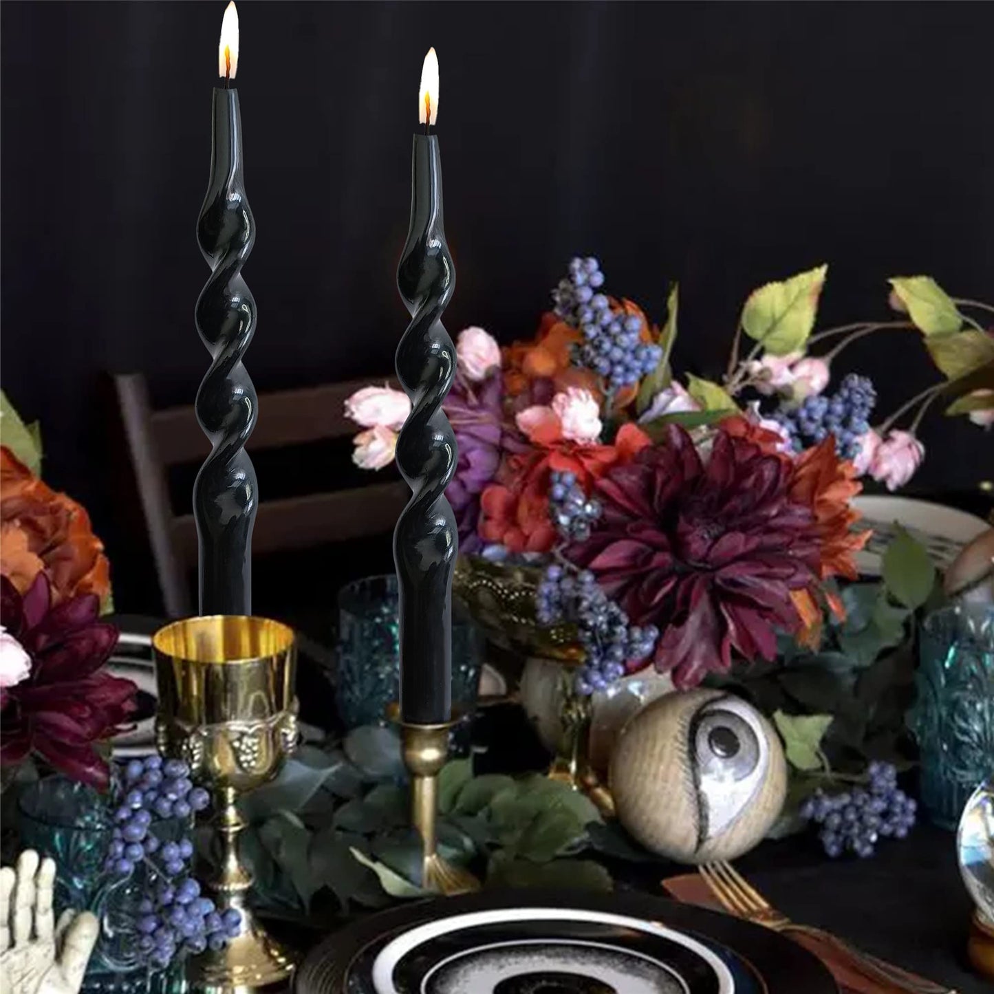 Gedengni Black Candle Sticks Tapered Candles - 2pcs Tall Twist Candlesticks Long Spiral Taper Candle Religion Tapers Candle for Dinner Decor Housewarming Gift Idea 10 Inch,1D-Black