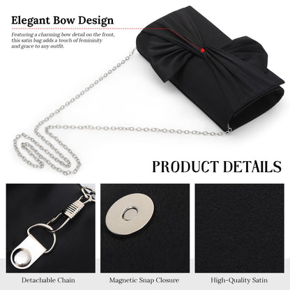Fecialy Satin Clutch Purses for Women Bow Flap Evening Bag Formal Elegant Handbags for Bridal Wedding Party