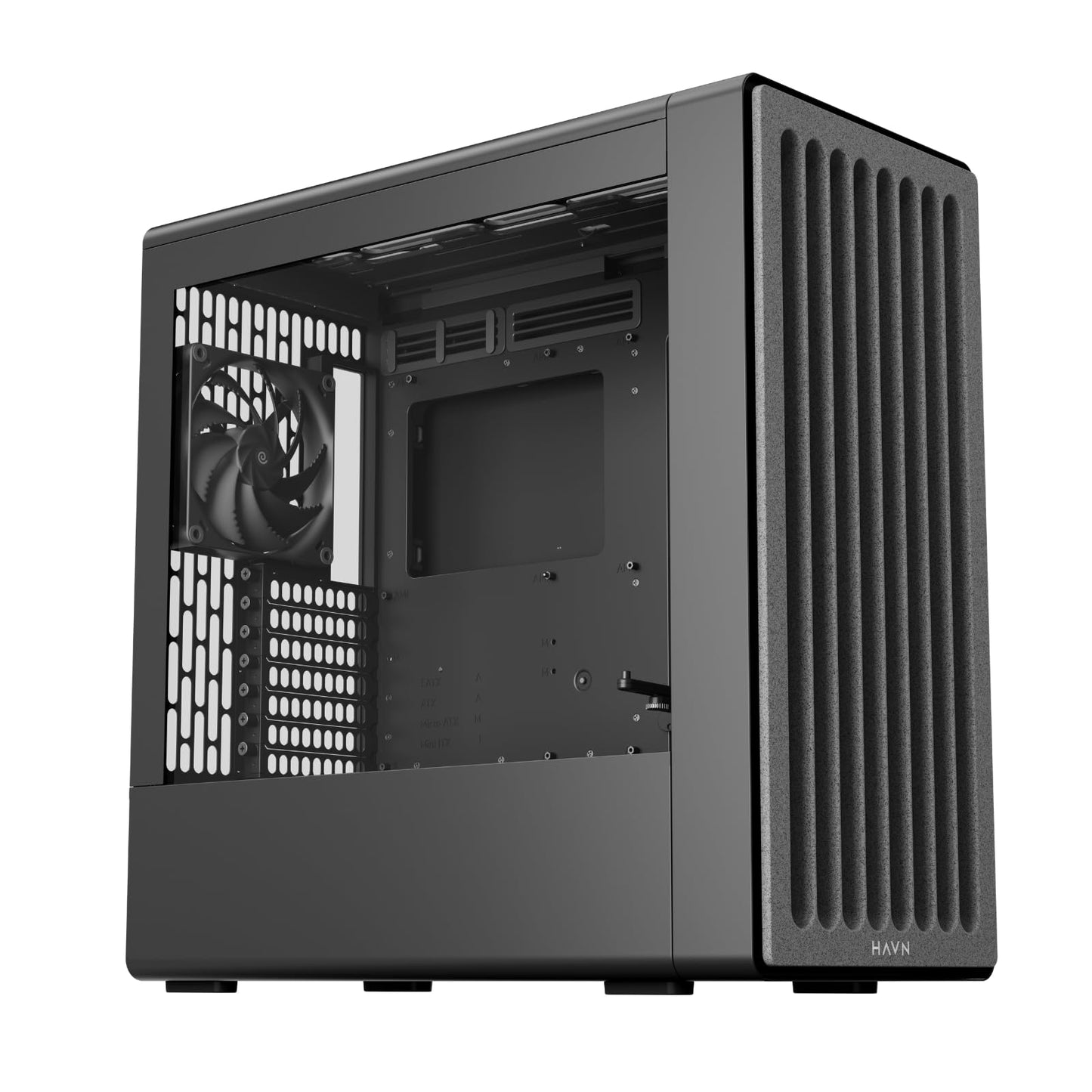 HAVN BF 360 Flow High Airflow ATX Mid Tower PC Case, Semi-Open SGCC Steel Frame, SimpliCable Cable Management, 2X 180mm Fan, 1x 140mm Fan 360mm Radiator Mounts, Magnetic Panels – Black