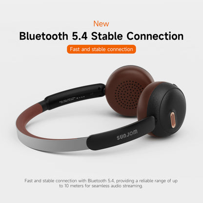 SUNJOM Sirius Over-Ear Noise Cancelling Headphone 70H Playtime Wireless ANC/ENC Bluetooth Retro On Ear Hybrid Headphones Lightweight with Built-in Microphone for Kids Students Sports Gym-Black