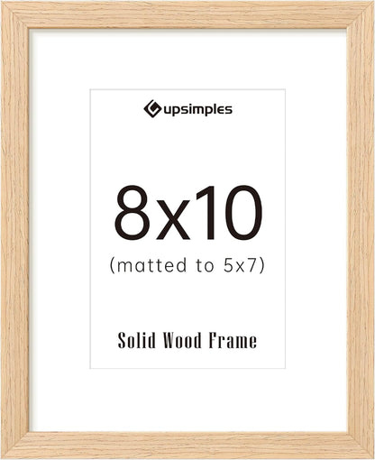 Upsimples 8x10 Picture Frame - Natural Solid Wood Design for 5x7 or 8x10 Displays | Wall & Tabletop Use