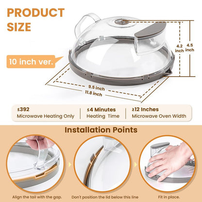 Microwave Splatter Cover for Food, Upgraded Microwave Cover with Water Steamer, Integrated Handle, Plate Covers, Splatter Guard, Cookware Lid, House Essentials for Gift, 10 Inch