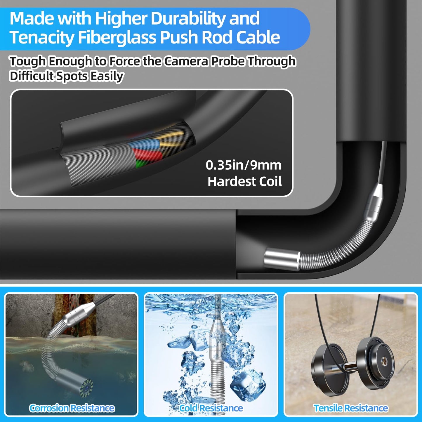 Sanyipace Sewer Camera 328FT/100M with 512Hz Transmitter, Self-Leveling, Drain Plumbing Pipe Inspection Camera with Mic Speaker, DVR Recorder, 16GB TF Card, 9mm Rigid Cable, Pipe Pulley Guide Wheel