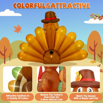 Loninak 6 Ft Thanksgiving Inflatable Decoration, Happy Thanksgiving Turkey Built-in LED Lights, Outdoor Blow Up Yard Fun Decor, for 2025 Halloween Lawn Decor