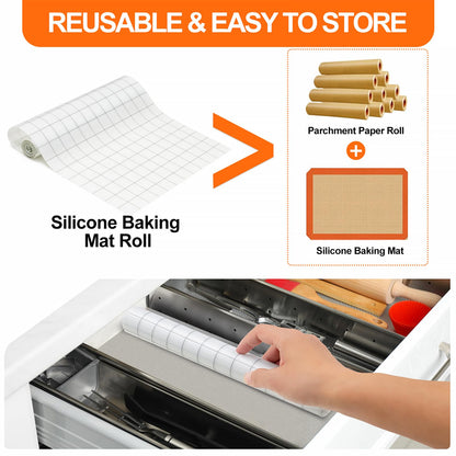 Silicone Baking Mat Roll, 12IN*5.25FT Non Stick Heat Resistant Baking Mats,No Slip Reusable Freeze Dryer Mat,Pastry Mat,Countertop Mat, Cut to size fit different Sharp Oven Pans Dishes Tins, White