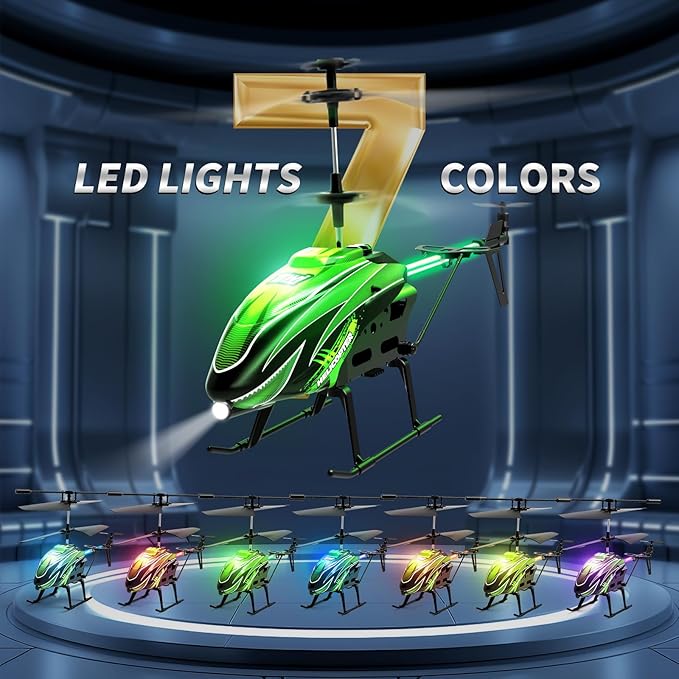 Dwi Dowellin RC Helicopter Remote Control Helicopter Toy for Kids with 26 Mins Flight(2 Batteries) 8 Light ModesEasy Control for Boys Girls Age 8-12(Green)