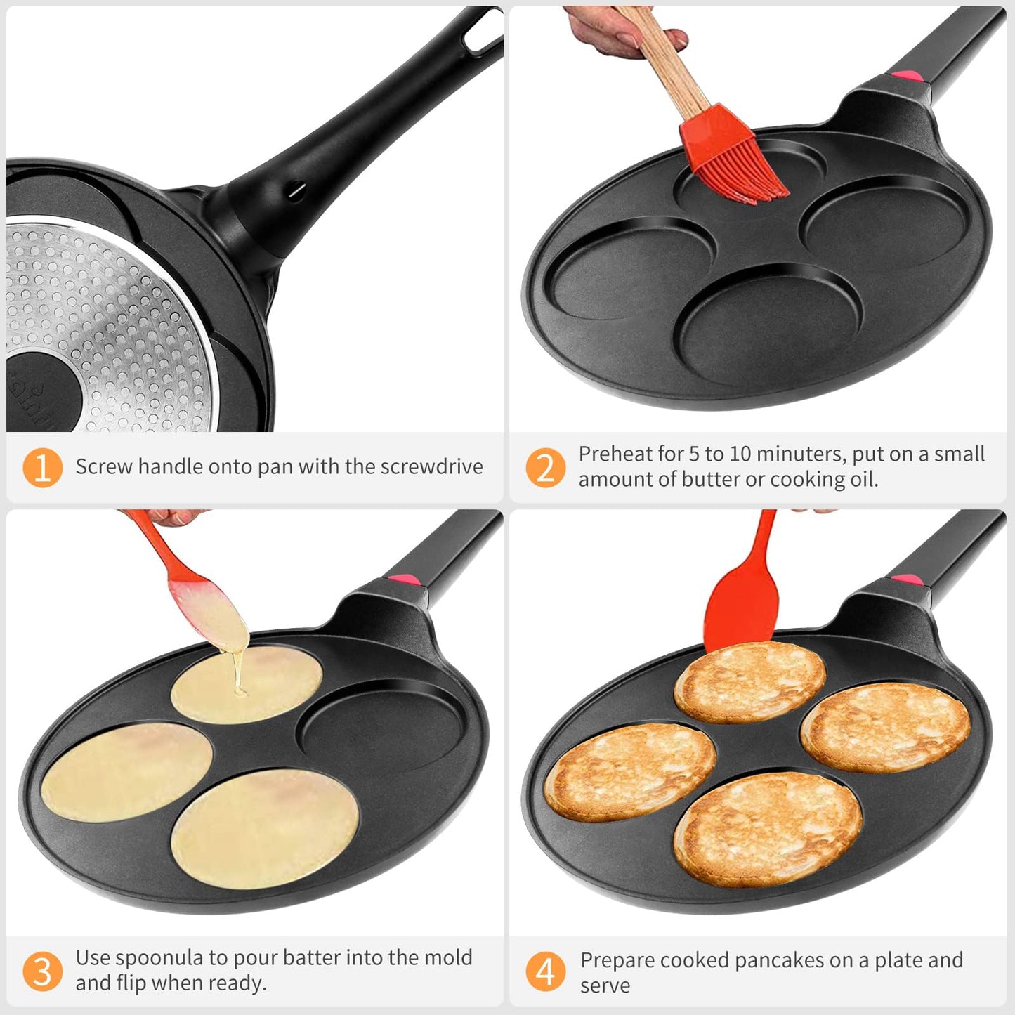 CAINFY Non Stick 11 Inch Granite Coated Crepe Pan - Lightweight 4.27 Quart Dosa Pan with Comfort Stay Cool Grip Handle - Induction Compatible PFOA Free Tortilla Cookware (Black)