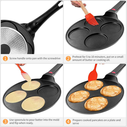 CAINFY Non Stick 11 Inch Granite Coated Crepe Pan - Lightweight 4.27 Quart Dosa Pan with Comfort Stay Cool Grip Handle - Induction Compatible PFOA Free Tortilla Cookware (Black)