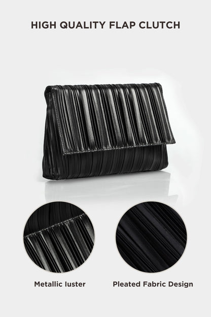 BABEYOND Clutch Purses for Women - Evening Bag Pleated Flap Clutch for Formal Party Cocktail Prom Wedding Handbags (Black)