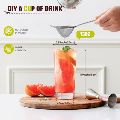 OUWO Highball Glasses Set of 6, 13oz Tall Drinking Glasses, Water Glass for Kitchen, Tom Collins Glasses, Mojito Glass Cups, Cocktail Glasses for Bar Glassware