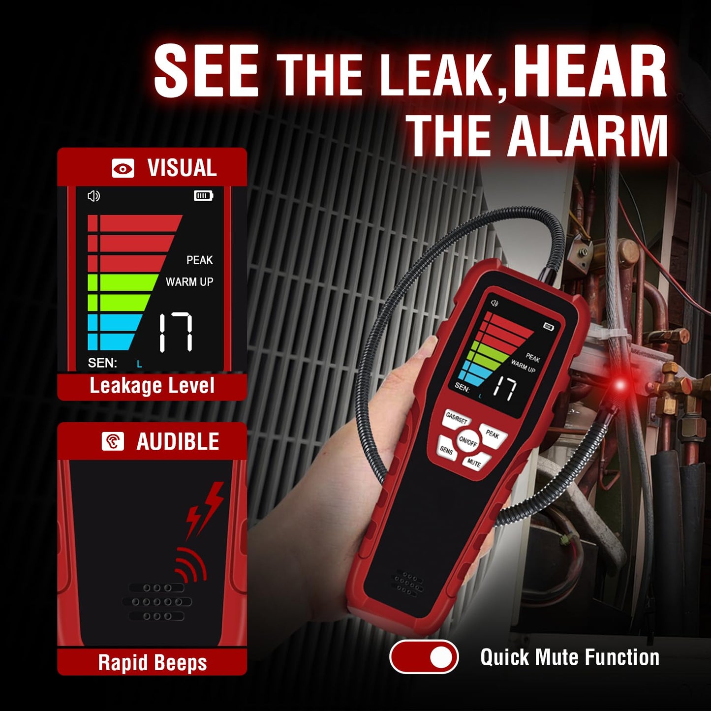 Refrigerant Leak Detector, Aprvtio ALD-200+ HVAC Freon Sniffer 2026 Upgraded 3-in-1 A1 A2L A3 & Low-GWP Compatible, Smart Semiconductor Sensor with 0.14 oz/yr Sensitivity, Professional AC Sniffer