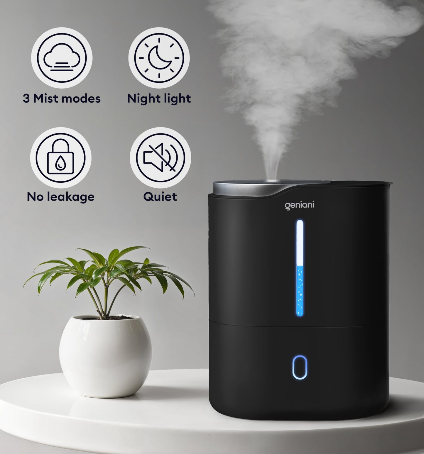 GENIANI Ultrasonic Cool Mist Humidifier for Bedroom, Large Rooms, Home, 4L - Easy Fill & Clean Humidifier for Plants w/Auto Shut-off, 40H Runtime - Quiet, Top Fill Air Humidifier