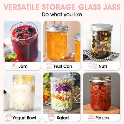 Showvigor 2 Pack Wide Mouth Mason Jars 16oz - Airtight Glass Canning Jars for Food Storage, Meal Prep, Overnight Oats, Pickling, Salad & Wedding Favors (Leak-Proof Lids)