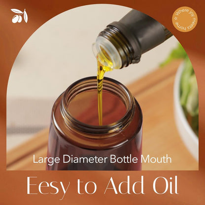 YARRAMATE 16oz/470ml Light Blocking Oil Sprayer for Cooking with Stickers, Food-Grade 2 in 1 Olive Oil Dispenser Bottle for Kitchen, Premium Dark Amber Glass Oil Bottle for Air Fryer, BBQ (Black)
