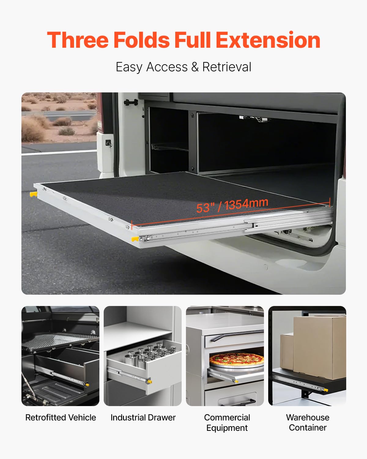 VEVOR Heavy Duty Drawer Slides 52 Inch 500 lb, 1 Pair Full Extension Side Mount Ball Bearing Rails with Dual Lock for Industrial Cabinets Tool Chests and Workbenches