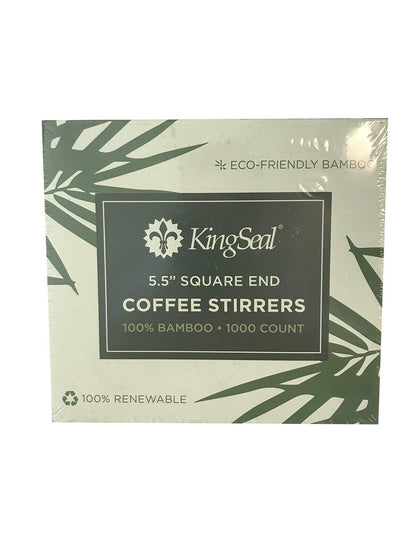1000 Count | KingSeal Bamboo Coffee Stir Sticks, 5.5 inches, Square End, Stronger and Thicker Than Standard Wood, 100% Renewable and Biodegradable - 1 box of 1000 Stirrers