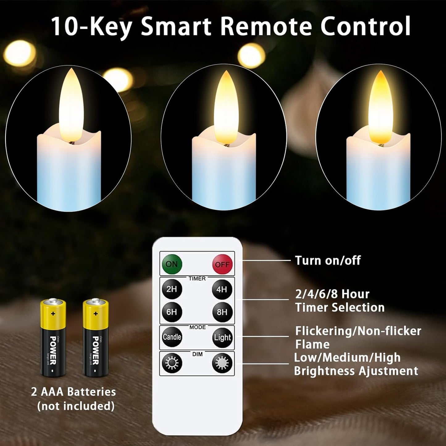KSWING Upgraded Real Wax LED Flameless Light Blue Taper Candles with Remote, 6 PCS Candlesticks Battery Operated 3D Flickering - 9.6" Long Realistic Fake Candle Sticks for Home/Wedding/Xmas Decor