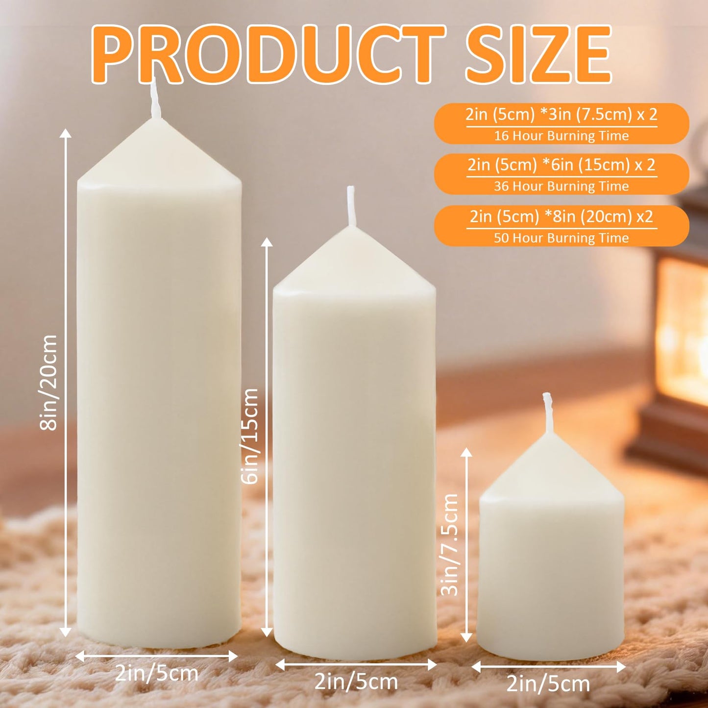 Trxvxo 6 Pcs White Pillar Candles Bulk Set, 3 Different Lengths 2 x 3/6/8 Inch (2 Each), Dripless Unscented Smokeless,Hurricane Candles,Gives You a Better Atmosphere When Organizing an Event Party.
