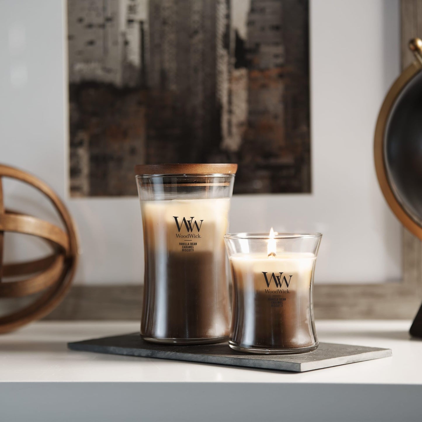 WoodWick Café Sweets Trilogy Holiday Candle Gifts for Women and Men, 9.7 oz Medium Hourglass Trilogy Candle with Crackling Wick