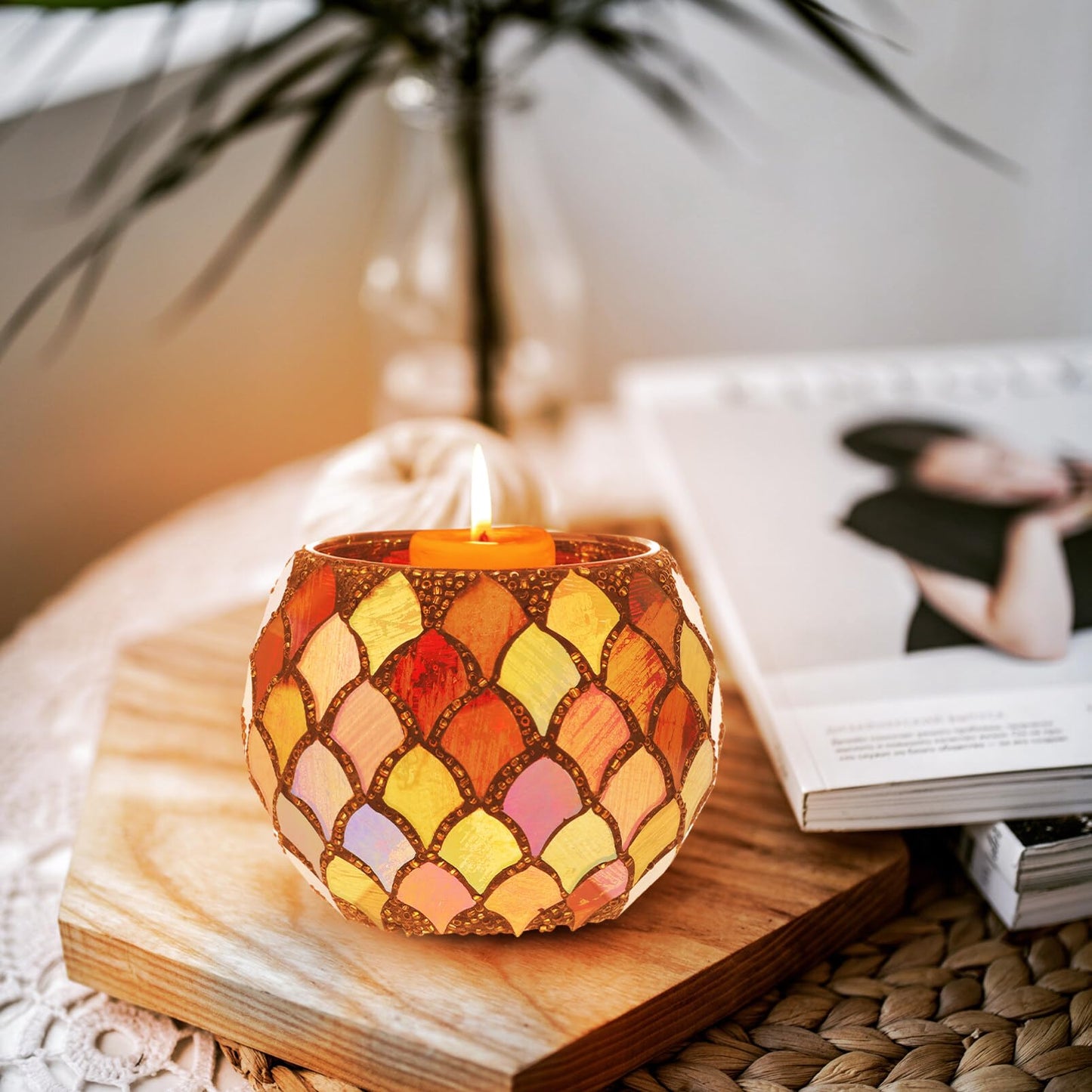 Abaodam Glass Mosaic Candle Holder 4 Inch Votive Tealight Stand Decorative Glass Bowl for Home Wedding Party Table Centerpiece