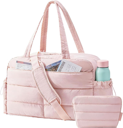 BAGSMART Lightweight Puffer Gym Bag - 31L Quilted Duffle & Tote for Travel, Water Resistant, Pink