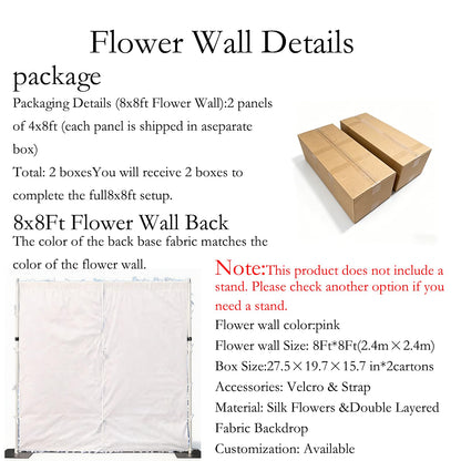 5D Pink Realistic Rose wall Backdrop, 8×8ft,Artificial Flower wall Panel. Easy to Install and Store, Reusable. Perfect for Weddings, Birthday Parties, and Home Decoration. Without Stand