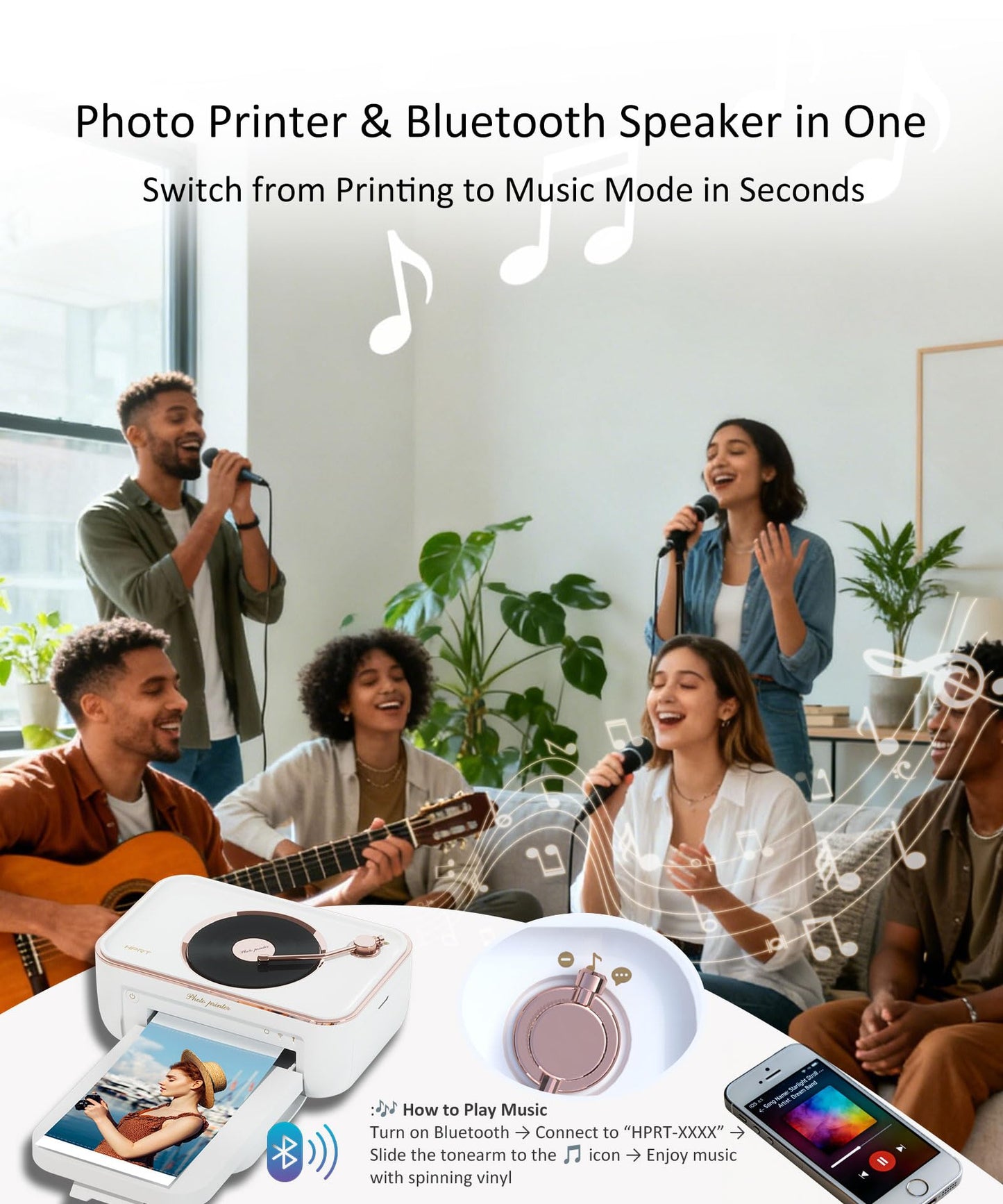 PRT 4x6 Photo Printer, Thermal Dye Sublimation WiFi Picture Printer for Phone, Portable Phone Printer with AR Video & 20 Sheets 1 Cartridge, Instant Printing for Home Use, CP6000White