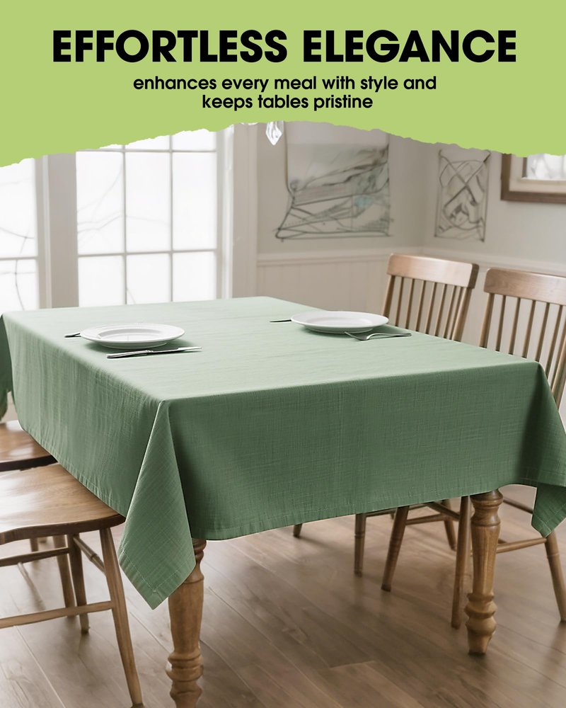 Pureegg Rectangle Linen Tablecloth Waterproof & Stain Resistant, Wrinkle-Free Table Cloth Adds Elegance and Protection, Ideal for Dining, Party, Wedding and Outdoor, 60 x 84 Inch, Sage Green