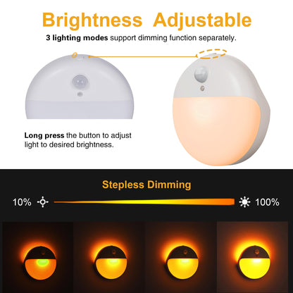 YUNLEX 2 Pack Motion Sensor Night Light, 2 Light Sources, 3 Light Modes, Night Light for Stairs, Bathroom, Bedroom, Hallway, Kitchen, Amber