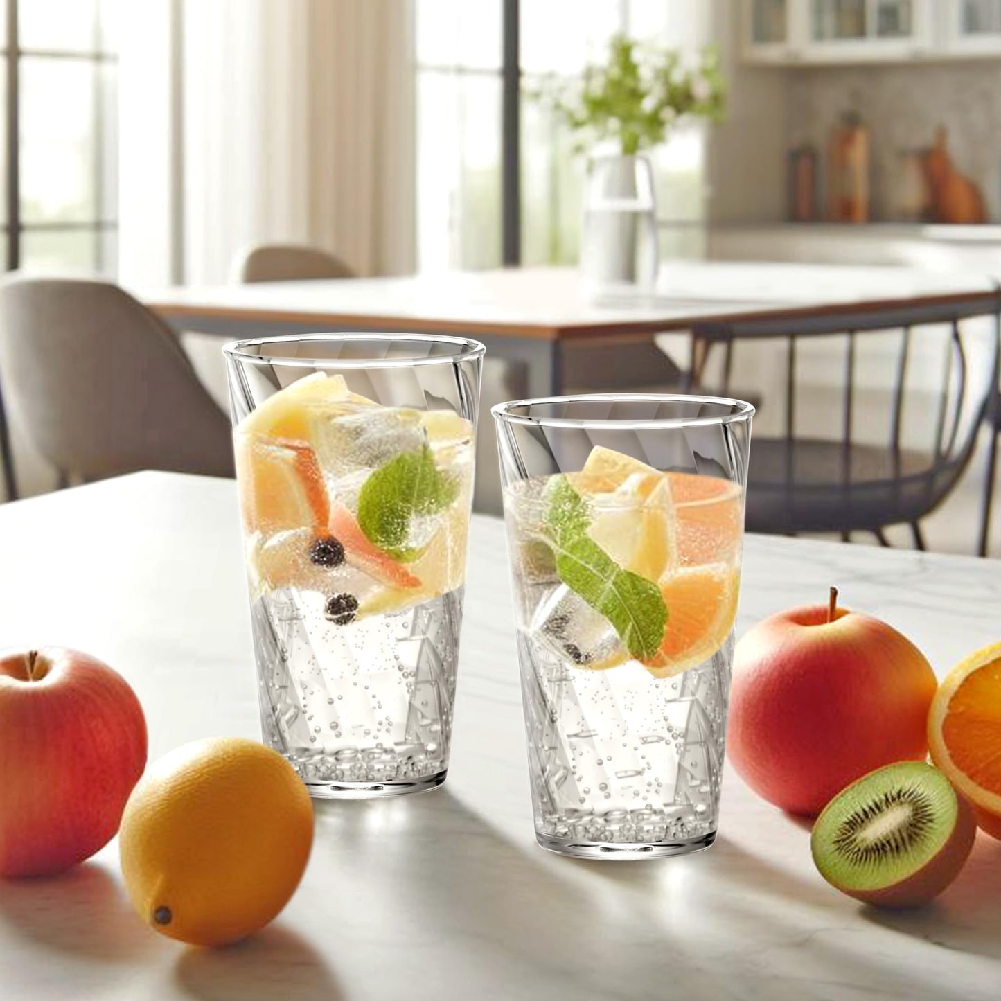 Amazing Abby - Glacier - 18-Ounce Plastic Tumblers (Set of 16), Plastic Drinking Glasses, All-Clear Reusable Cups, Stackable, BPA-Free, Shatter-Proof, Dishwasher-Safe