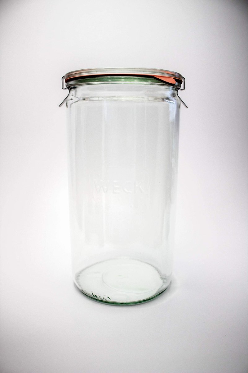 Weck Jar 974 Glass Jars 1.5L with Large Storage Capacity Preserving Jars with Airtight Lids Suitable for Pickling - 1 Jar with Glass Lid & Wooden Lid 54 fl. oz