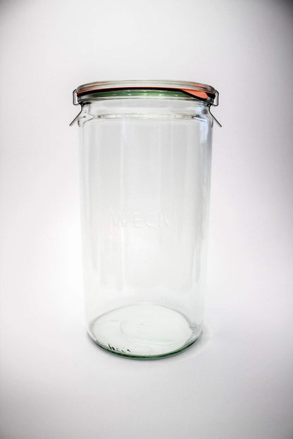 Weck Jar 974 Glass Jars 1.5L with Large Storage Capacity Preserving Jars with Airtight Lids Suitable for Pickling - 1 Jar with Glass Lid & Wooden Lid 54 fl. oz