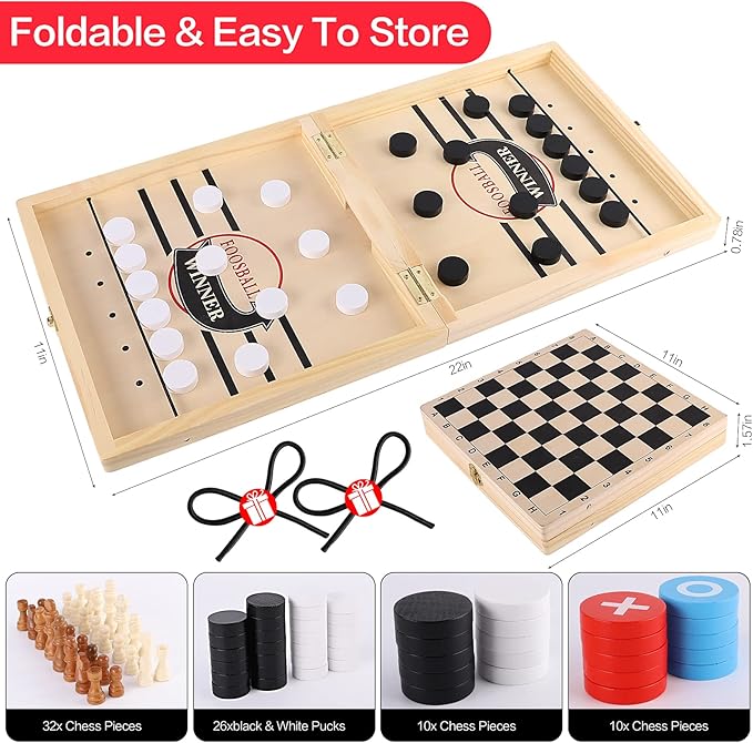 Sling Puck Game Chess Checkers Game Set 4 in 1 Board Game Fast Hockey Table Game Tic Tac Toe Slingshot Chess Set for Kids