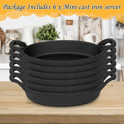 6 Pack Mini Cast Iron Skillets,6 x 3.8 x 1.2 Inch Oval Cast Iron Pan,Small Ramekin Set Black Casserole Dish Cookware Oven Safe Mini Skillets for Kitchen BBQ Indoor Outdoor Picnic