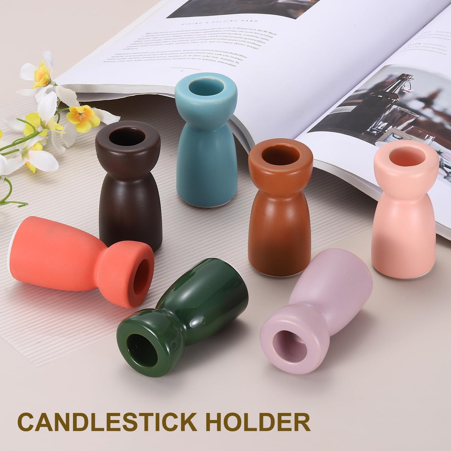 uxcell 3 Pack Candlestick Holder Bright Blue/Bright Green/Bright Yellow Ceramic Taper Candle Holder Candle Stand Holders Modern Style Decoration for Centerpiece Tabletops Anniversary