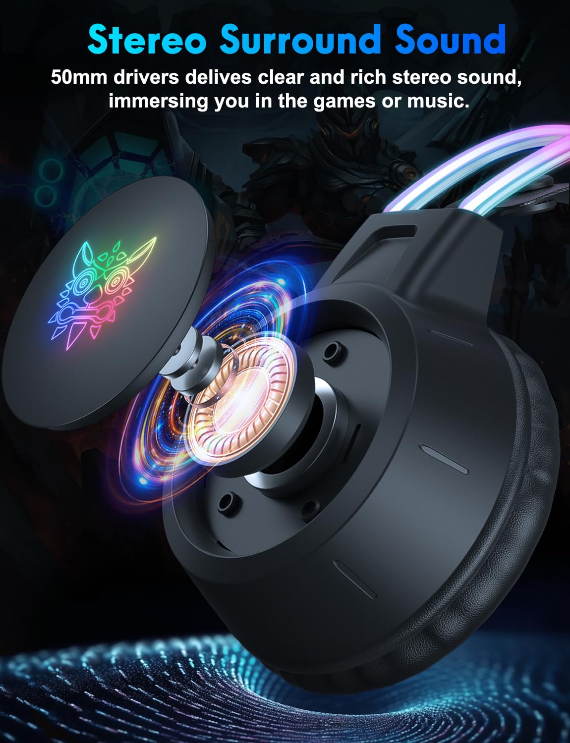 ONITOON Lightweight Gaming Headset with Detachable Cat Ears, RGB Lighting, Wired Over Ear Headphones with Mic for PC, PS4, PS5, Switch, Stereo Surround Sound, Self-Adjusting Headband