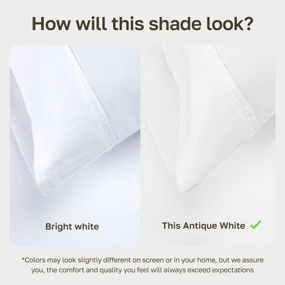 California Design Den King Size Pillowcase Set - 400 Thread Count, 100% Cotton Sateen, Soft & Breathable - Antique White