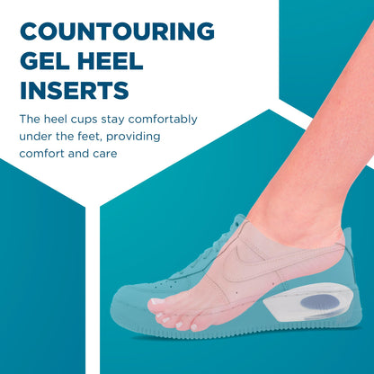 Heel Cups for Achilles Tendonitis & Plantar Fasciitis - 2 Pack Gel Shoe Inserts for Heel Pain Relief, Arch Support, for Women & Men