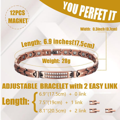 EnerCoppeX Copper Magnetic Bracelet for Women - Crystal Detox Jewelry with 3500 Gauss Magnet (B)