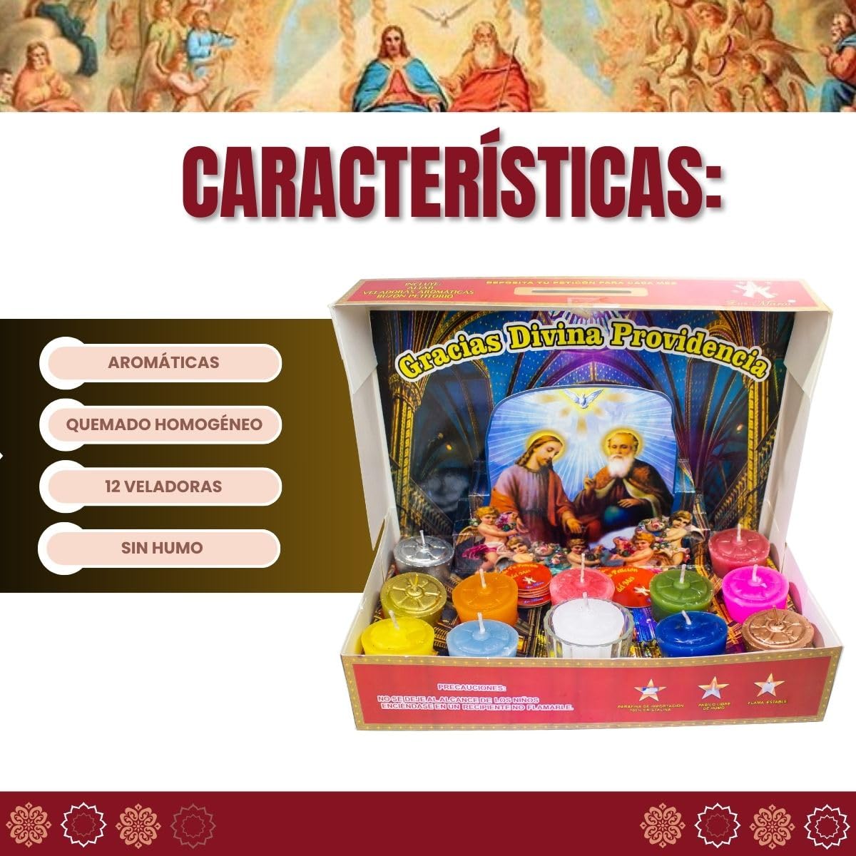 Docenera Divina Providencia | 12-Piece Scented Votive Candles | Colors | Deluxe Edition with Petition Box | New Year