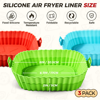 Buauty 3 Pack Air Fryer Silicone Liners 8inch Air Fryer Silicone Pot Reusable Food Grade Silicone Airfryer Liners Baking Basket Accessories Replacement of Flammable Disposable Parchment Paper