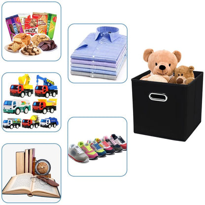 Yunkeeper Black Fabric Cubby Storage Bins，13x13x13 Inches ，Cube Organizer Bin Foldable Storage Boxes with Dual Handles Fabric Organizer Box and collapsible Storage basket，Set of 3 ，Black