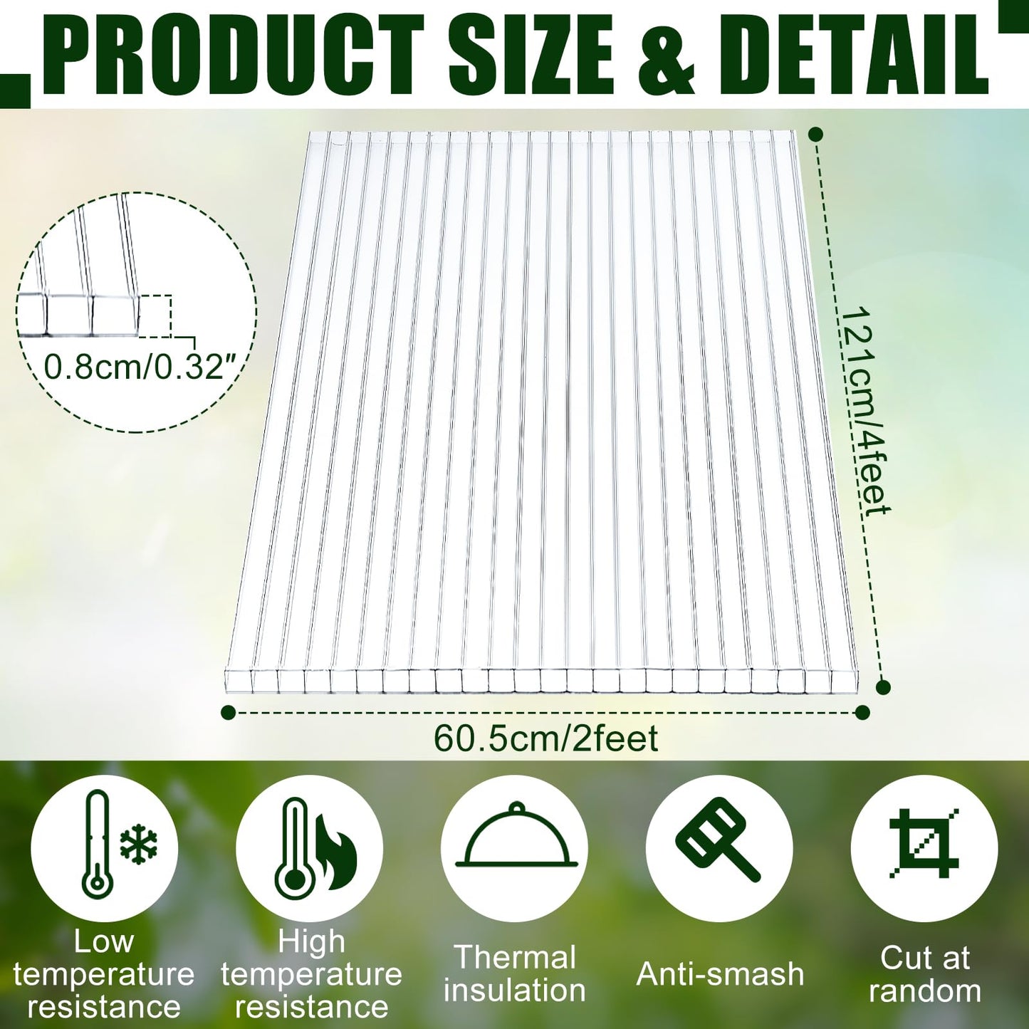 Tatuo 12 Pack 4' X 2' X 0.32'' Polycarbonate Greenhouse Panels Polycarbonate Sheets Twin-Wall Roof Panels Waterproof UV Protected Clear Corrugated Plastic Roofing for Greenhouse Replacement