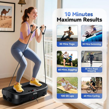 HTM Curved Vibration Plate Exercise Machine, Whole Body Shake Plate with 150W Motor & Resistance Band, 330lbs Weight Capacity, 120 Speeds, Low Noise Vibration Board for Weight Loss, Home Fitness