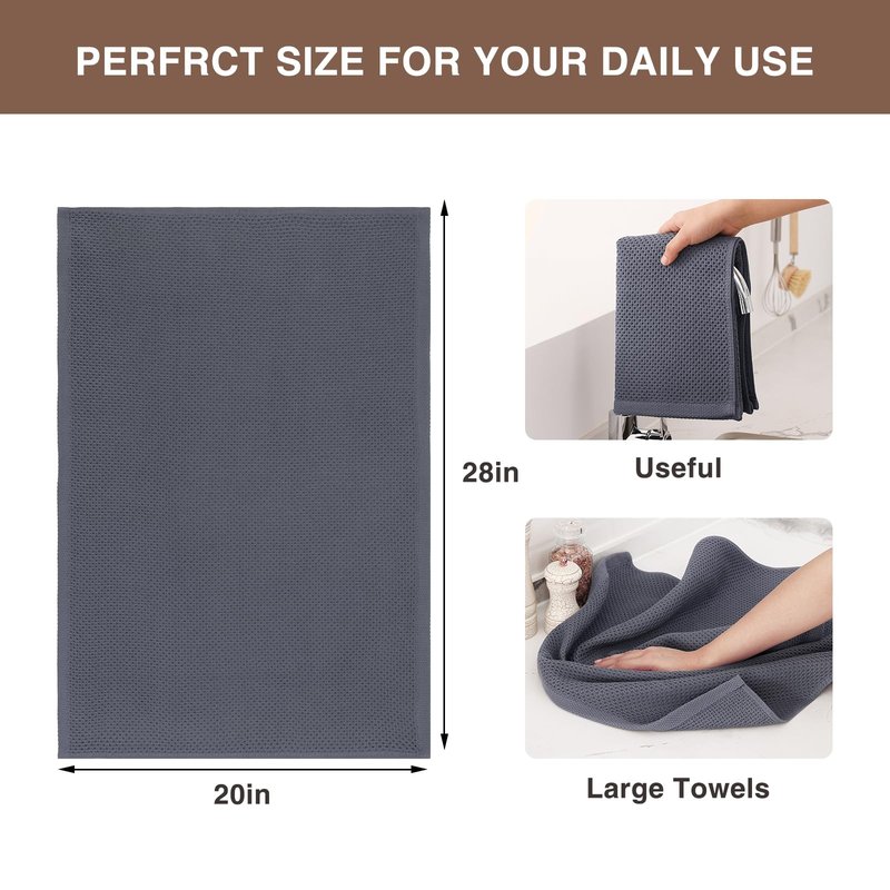 Homaxy 100% Cotton Waffle Weave Kitchen Dish Towels, Ultra Soft Absorbent Quick Drying Cleaning Towel, 20x28 Inches, 12-Pack, Dark Grey