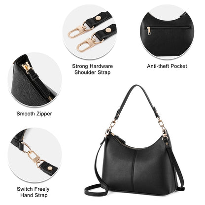 Keyli Women's Shoulder Handbag - WaterProof PU Leather Crossbody Bag, Cute Stylish Clutch Purse with Removable Straps, Top Handle Bag with Zipper - Black